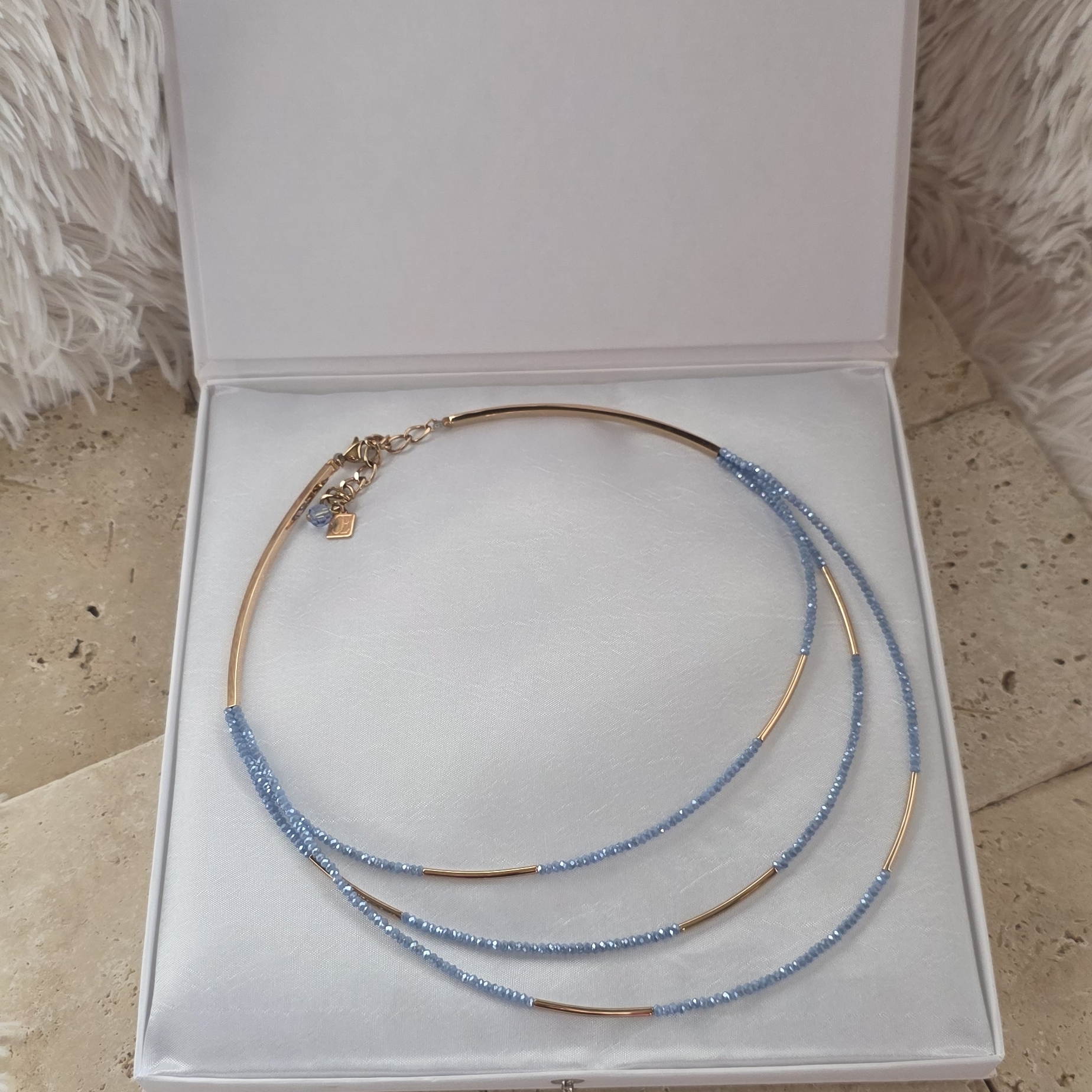 Coeur De Lion - Rose Gold Plated Three Strand Blue Necklace